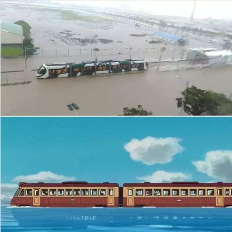 高雄暴雨「輕軌→水上列車」 意外重現《神隱少女》經典場景!