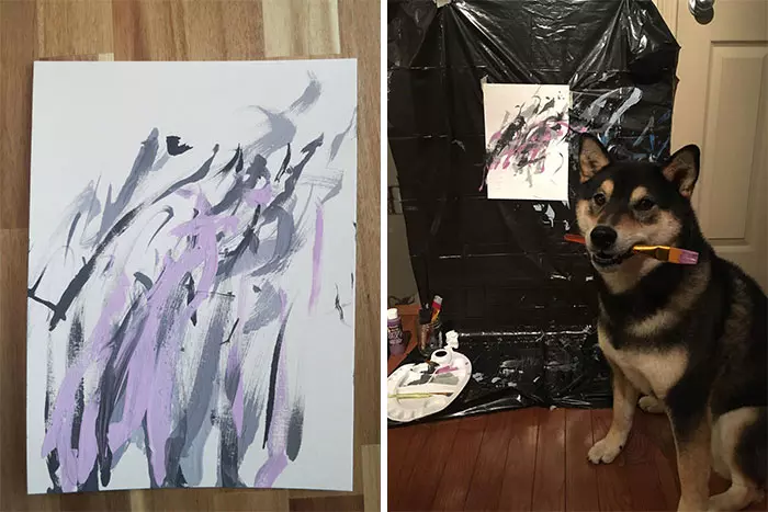 汪界畢卡索! 黑柴「學畫畫」學出興趣 大作為主人賺進15萬元
