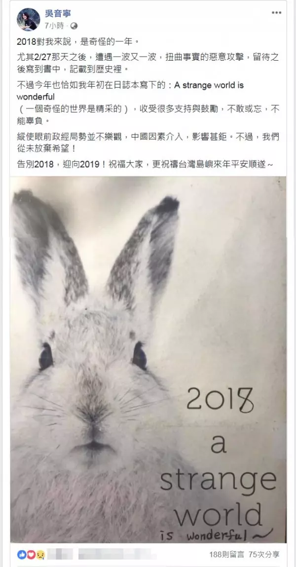 吳音寧將寫「奇怪的一年」他註解:很多改革剛要開始