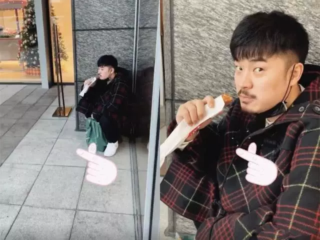 陳赫你又在搞笑,這樣蹲在牆角吃東西,難怪網友差點沒認出