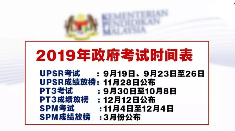 2019年政府考試時間表