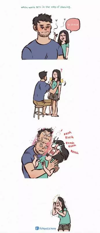 19張證明「越欠揍反而越甜蜜」的情侶插畫第2張男友的鬍子就該這樣刮!!