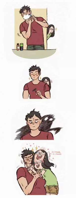 19張證明「越欠揍反而越甜蜜」的情侶插畫第2張男友的鬍子就該這樣刮!!