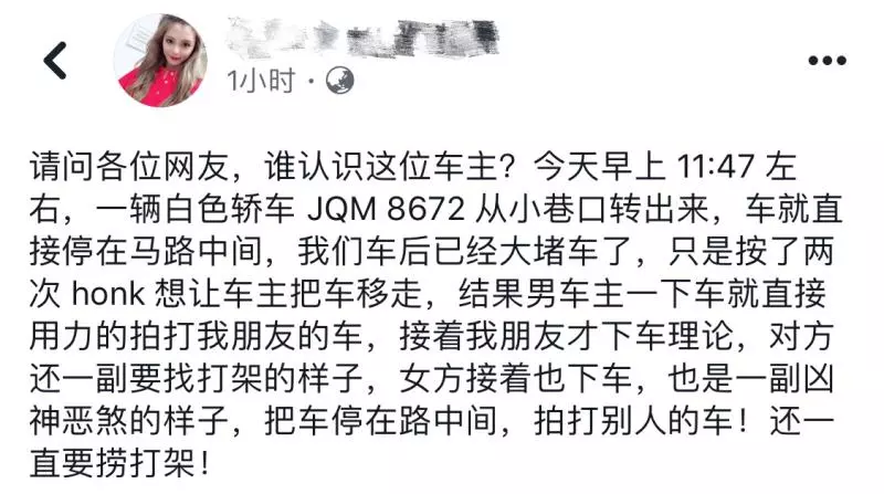 【大馬最新路霸】車停路中間被Horn竟要下車挑戰人!她身份遭起底了