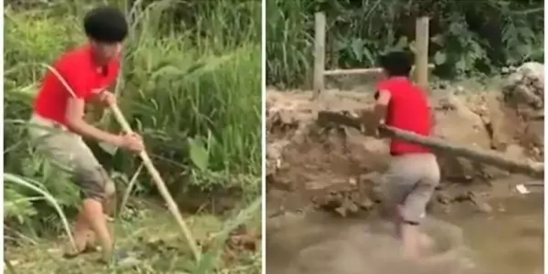 少年不忍心孩子們每天危險渡河,他竟順手「DIY出一整座橋」!成品讓大家全都看傻驚訝不已!