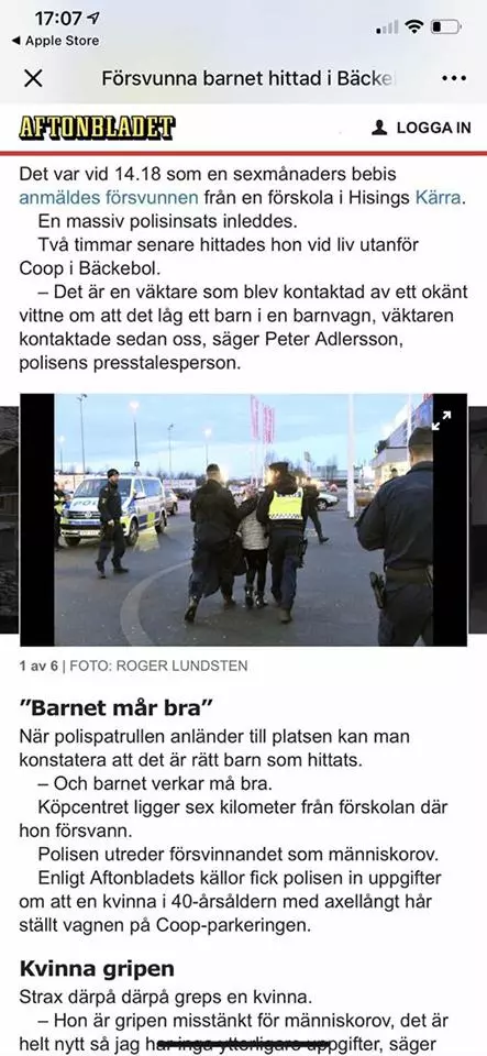 瑞典女嬰失蹤驚動全國!警方「出動直升機+警犬」封鎖全區, 短短2小時「震撼全世界」:看看台灣...