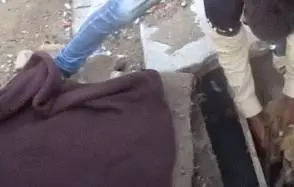狗狗在水中嗚嗚哭泣,被男子聽到抬起石板後,裡面情景讓他難過