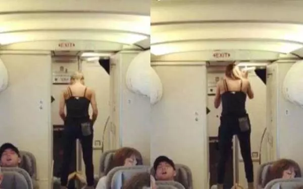 不怕危險不怕髒!男子躺飛機廁所門口協助女友做高空瑜伽 !