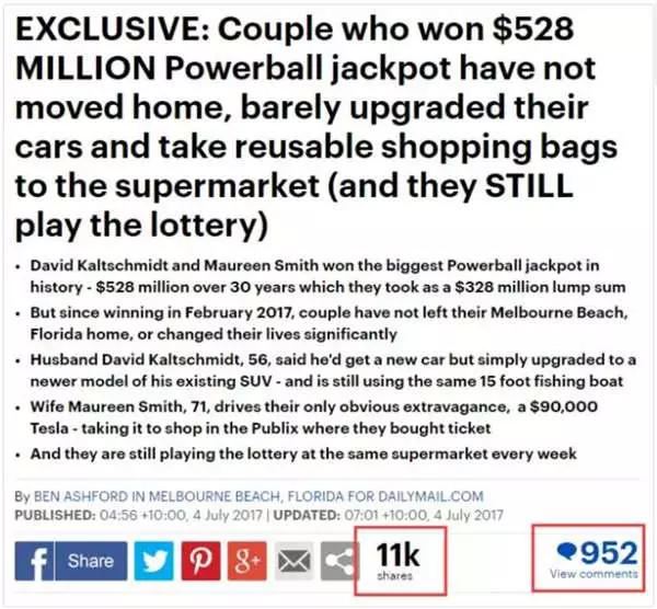 夫妻中樂透100億頭獎,5個月後,他們竟被記者拍到「這一幕照片」,大家看到全讚翻!