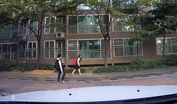 南韓學生放學路上,小情侶「人行道上超嗨尬舞」被行車記錄器錄下來:長大後看到肯定要丟臉了XDD