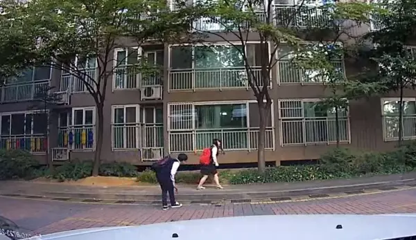 南韓學生放學路上,小情侶「人行道上超嗨尬舞」被行車記錄器錄下來:長大後看到肯定要丟臉了XDD