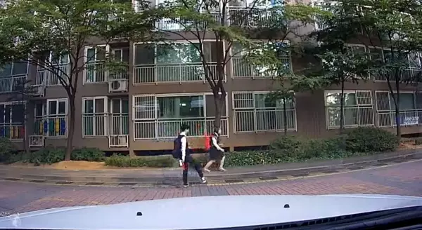 南韓學生放學路上,小情侶「人行道上超嗨尬舞」被行車記錄器錄下來:長大後看到肯定要丟臉了XDD