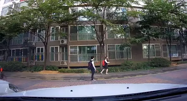 南韓學生放學路上,小情侶「人行道上超嗨尬舞」被行車記錄器錄下來:長大後看到肯定要丟臉了XDD