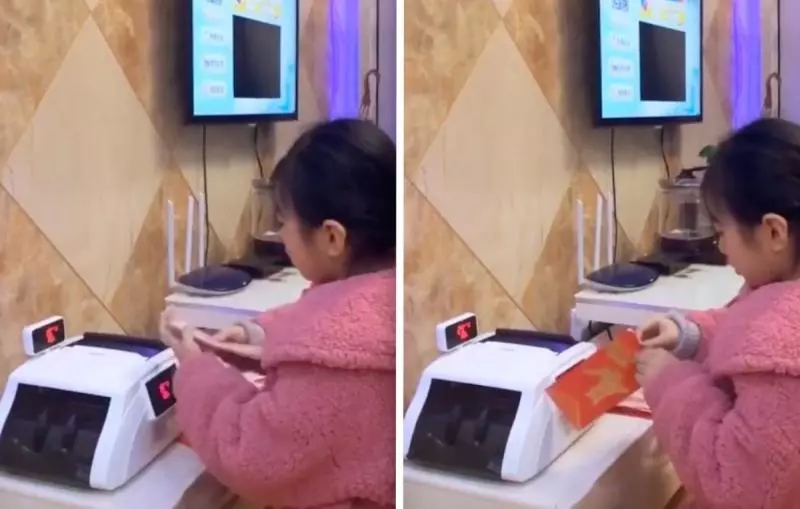 影/女童出動「點鈔機」數壓歲錢 網友淚:比我薪水還多