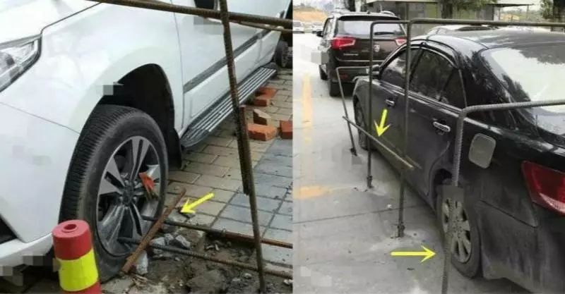 因為亂停車,被人拆了車輪,還用鋼筋將車焊死,網友大讚:做的漂亮!