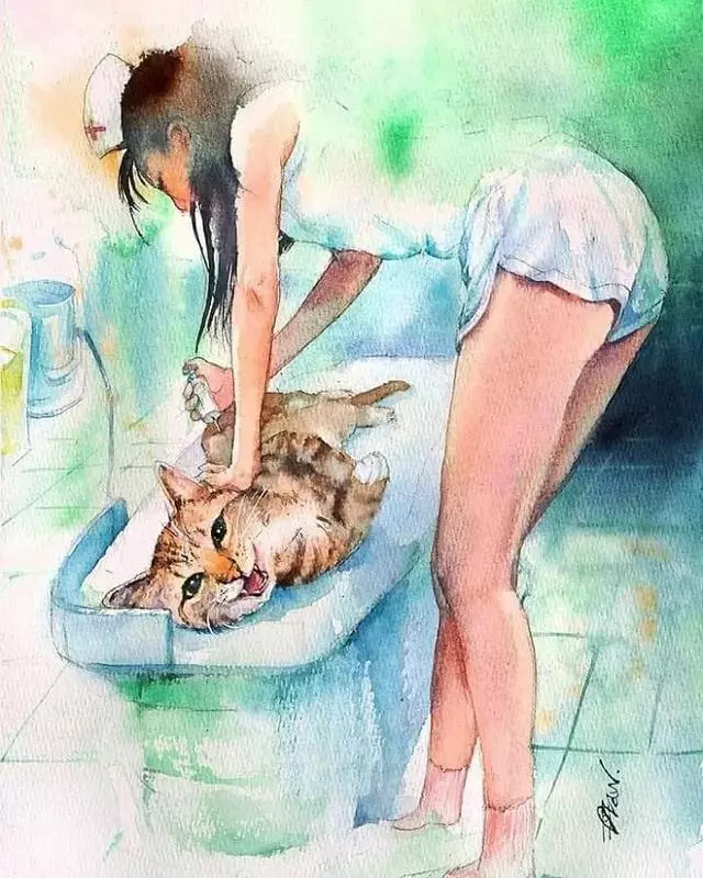 貓奴必看!她用水彩畫出了,貓主子愜意的幸福生活