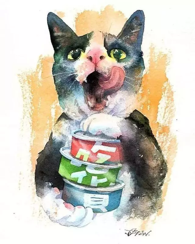 貓奴必看!她用水彩畫出了,貓主子愜意的幸福生活