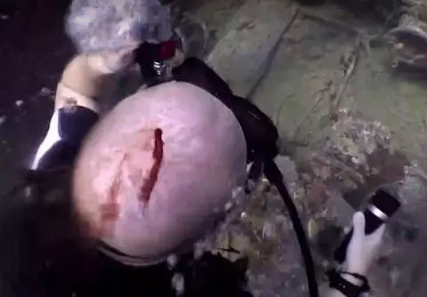 男子潛入海底尋寶頭上卻出現紅色異物,朋友們看清後拔腿就跑!
