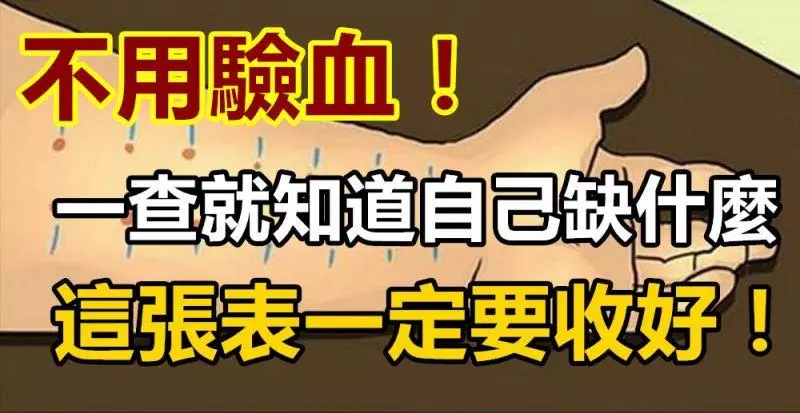 不用去驗血,查一查就知道自己缺什麼,這張表一定要收好!