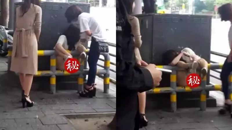 抬不起頭!少女坐欄杆後仰秒卡住 下面門戶洞開超離譜