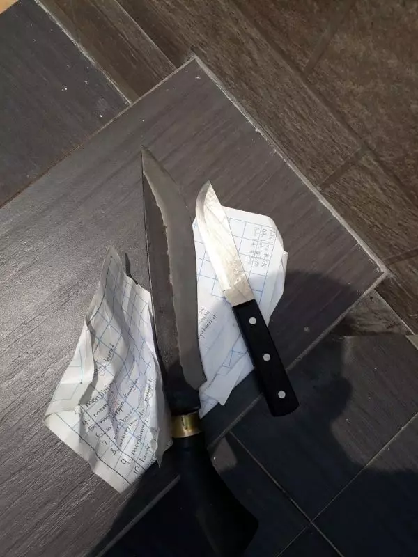 嫌犯被親人制伏後,被關進狗籠內。