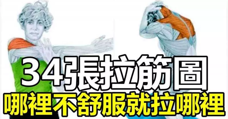 34張拉筋圖,哪裡不舒服就拉哪裡快學起來