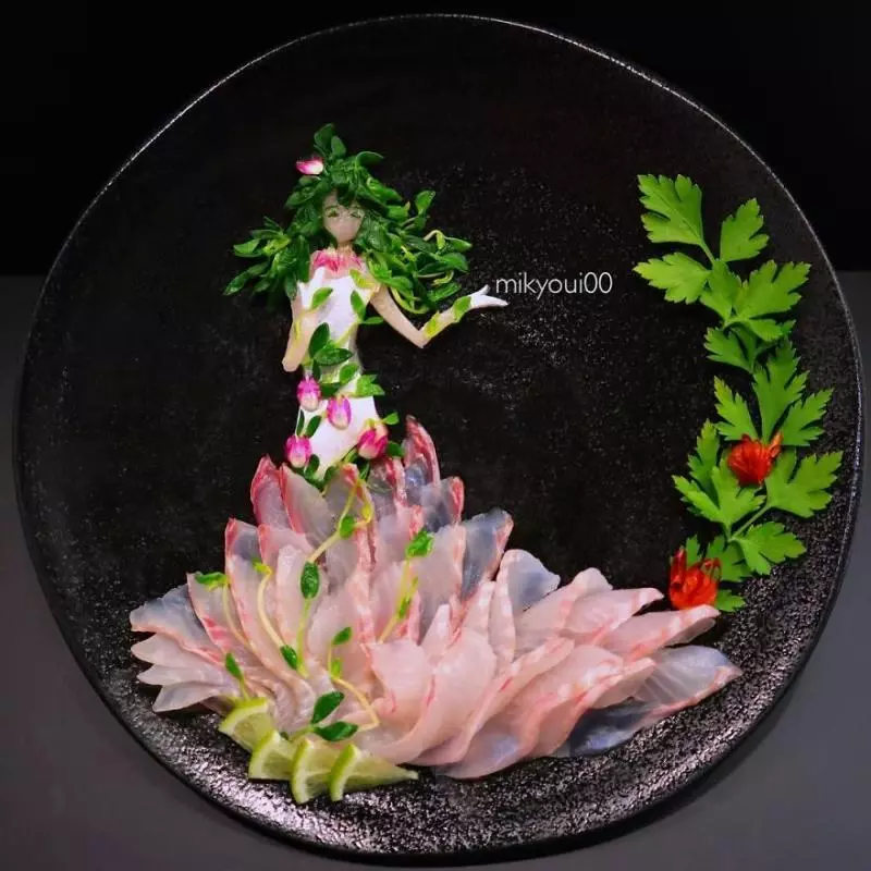 廚師把生魚片變成夢幻畫作!《小美人魚》「光澤鮭魚長髮」讓人又餓又捨不得吃啊