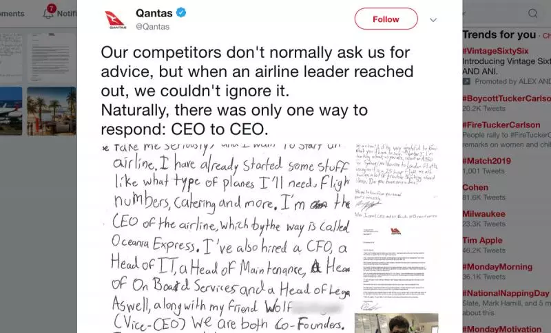 10歲男孩來信問「怎麼開航空公司?」 CEO超認真回應網一致讚好