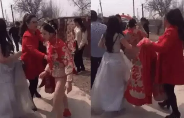 新娘遭婚鬧拒絕下跪,婚禮服下半身被撕扯掉,三觀不合就離了吧!