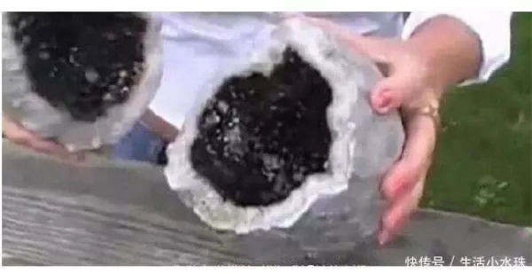 女子野外發現一枚奇石,用錘子砸開後,呈現的黑色驚艷四座!