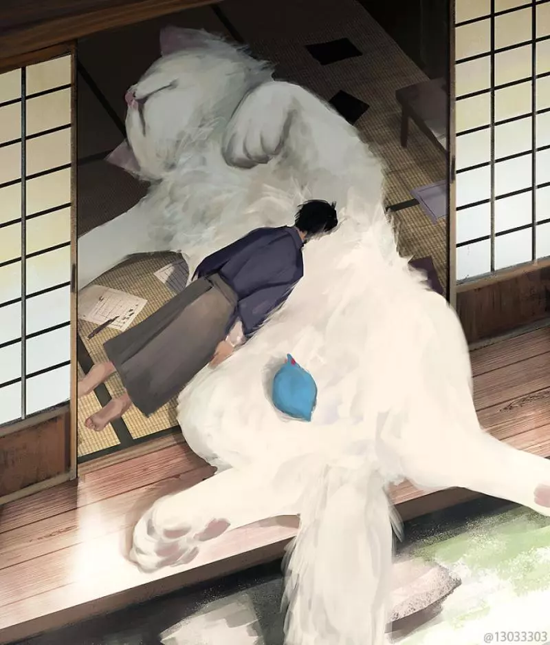 大隻版一樣可以萌! 30個「巨大化動物插圖」躺肚肚超療癒❤