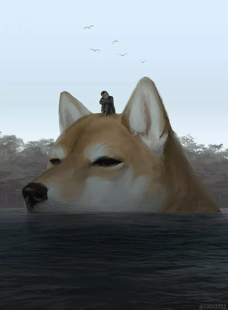 大隻版一樣可以萌! 30個「巨大化動物插圖」躺肚肚超療癒❤
