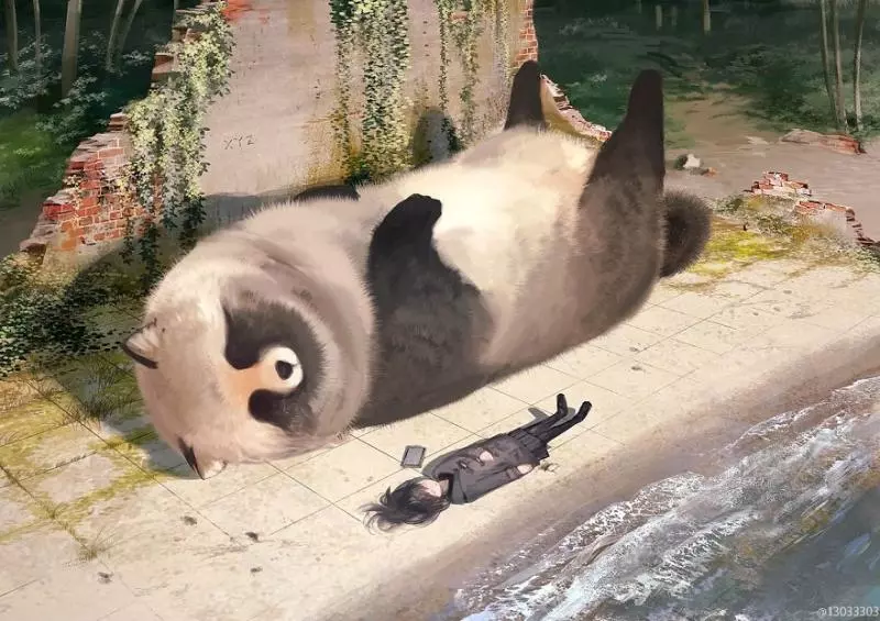 大隻版一樣可以萌! 30個「巨大化動物插圖」躺肚肚超療癒❤