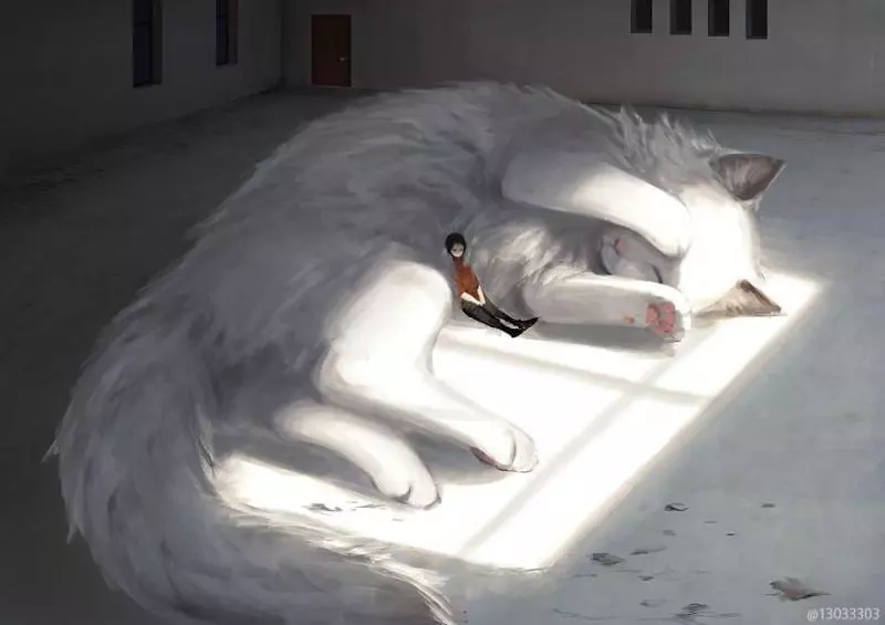 大隻版一樣可以萌! 30個「巨大化動物插圖」躺肚肚超療癒❤