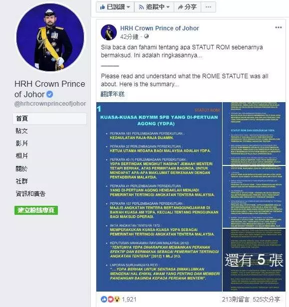 上載《羅馬規約》圖文 柔王儲要民眾長知識