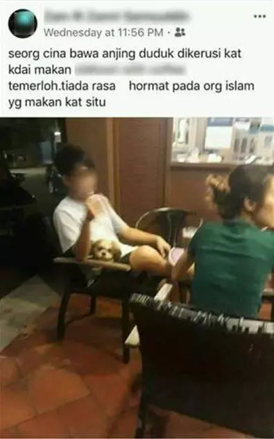 【丟盡華人臉!!】這個大蠢蛋 !! 竟然帶寵物狗上餐廳用餐,還讓它坐椅子上,惹怒穆斯林顧客把他罵到狗血淋頭!! 活該~~