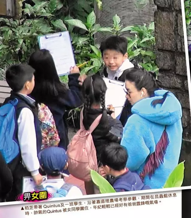 張柏芝兒子越長越像謝霆鋒,野外活動被女同學圍追超受歡迎!