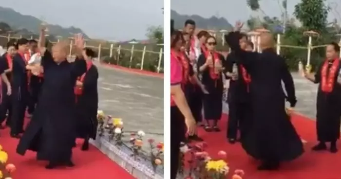 法師瘋狂自轉洒水祈福 最終不支狂吐讓網民傻眼[內有視頻】