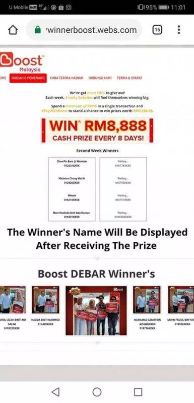 詐騙集團利用boost RM8888 Lucky Draw來騙錢?已經有許多人中招了!快分享讓家人知道!!