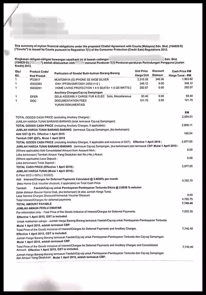 看清楚再簽!RM2300的手機分期變RM7800,網友:這家店出了名的騙錢