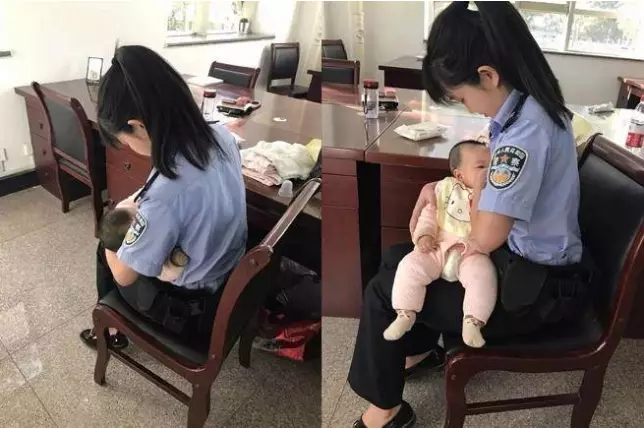 嫌犯嬰兒餓到哭….女警竟當眾解制服餵食,溫馨的一幕讓嫌犯感激涕零