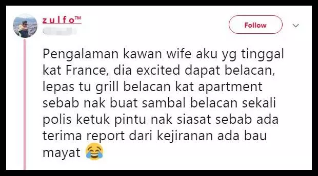 員警找上門懷疑她的房子有屍體味道,看到來源她奔潰了:「這是家人寄給我的Belacan!」