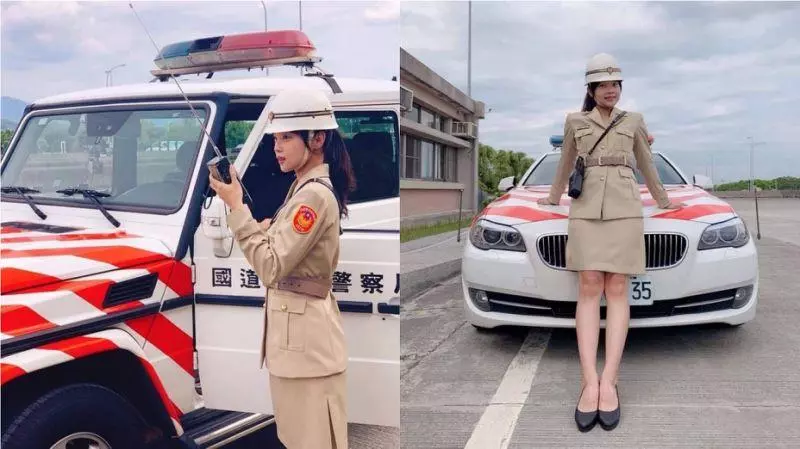 女警懷舊制服秀美腿 「窄褲裙+鋼盔」網友暴動了