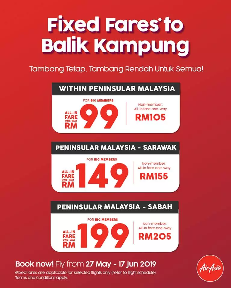 AirAsia Raya回鄉機票大促銷! 全包單程票價只需RM99!
