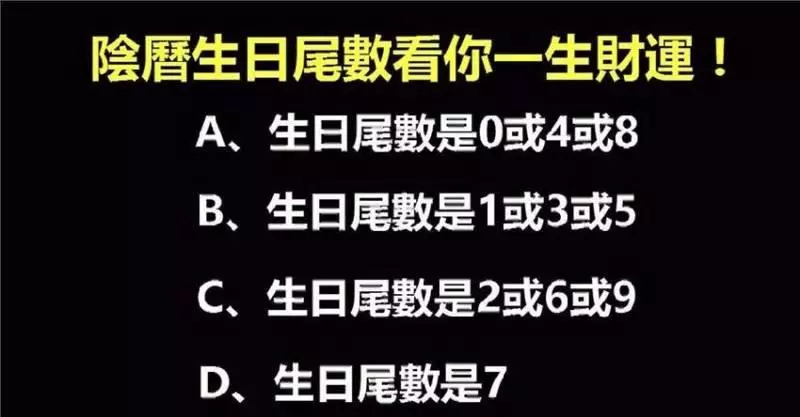 陰曆生日尾數,看你一生財運!