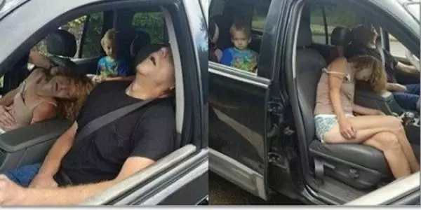 爸爸媽媽開車載四歲兒子,「開到一半暈了」!讓員警都忍不住把照片PO上來!