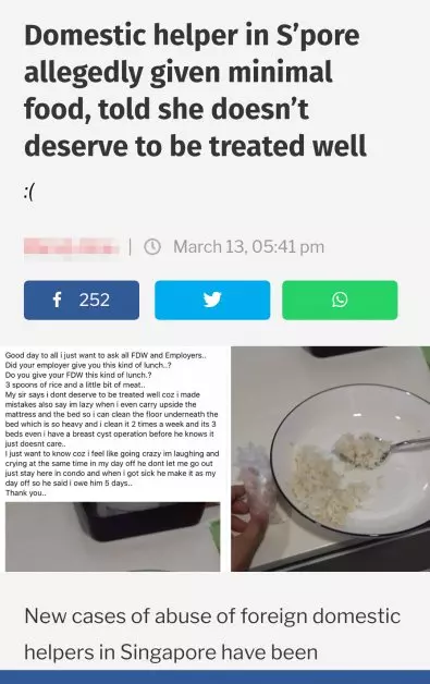 女傭稱僱主虐待 一餐只給三口飯