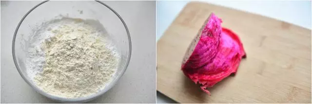 火龍果做涼皮,不用和面,水一衝,放熱水裡一燙就做成了