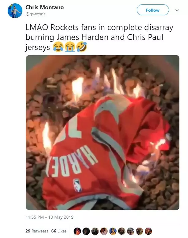 生死戰卻當兒戲,火箭球迷賽後燒球衣泄憤,塔克痛批球隊沒紀律