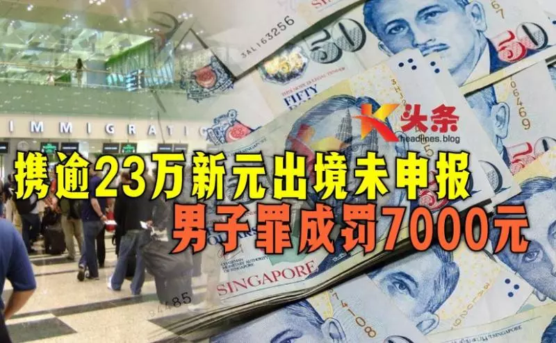 攜帶超過相等於23萬2000新元的沒有申報,被提控上庭並罰款7000新元